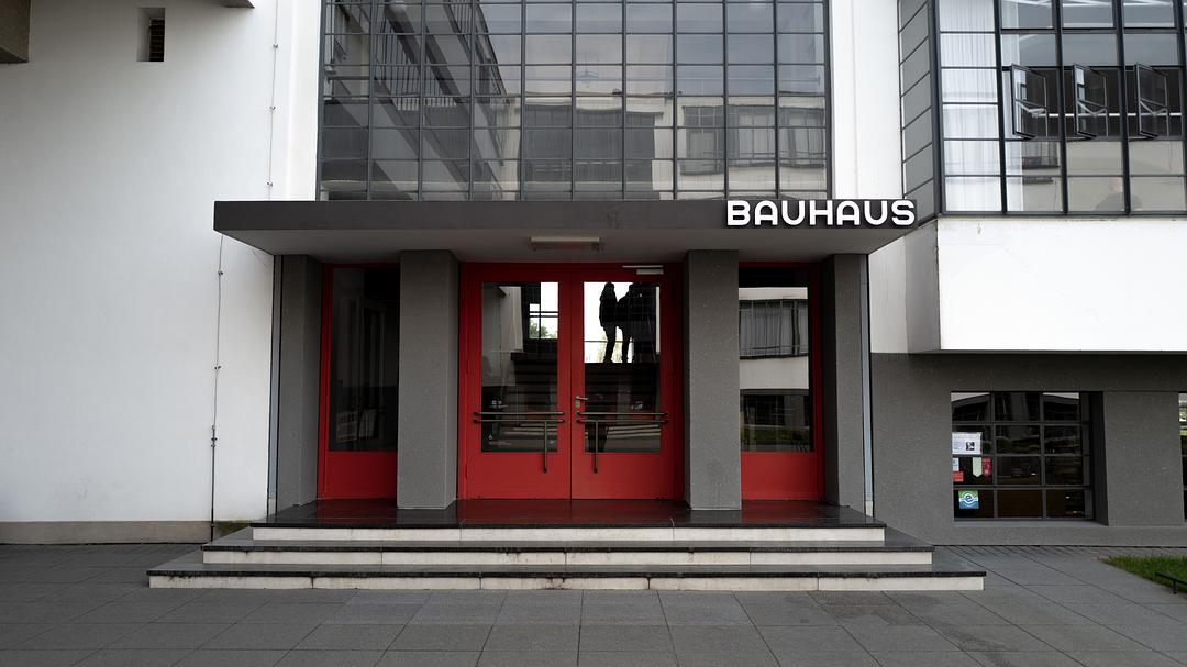 Red door, right-aligned text